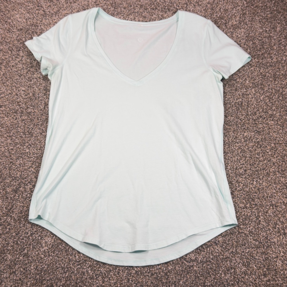 Lululemon Love Tee V Short Sleeve Pima Cotton Mint Green‎ Aqua Top Womens 6